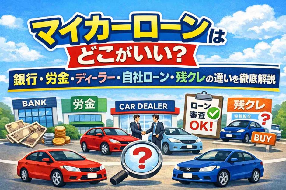 マイカーローンはどこがいい？銀行・労金・ディーラー・自社ローン・残クレの違いを徹底解説